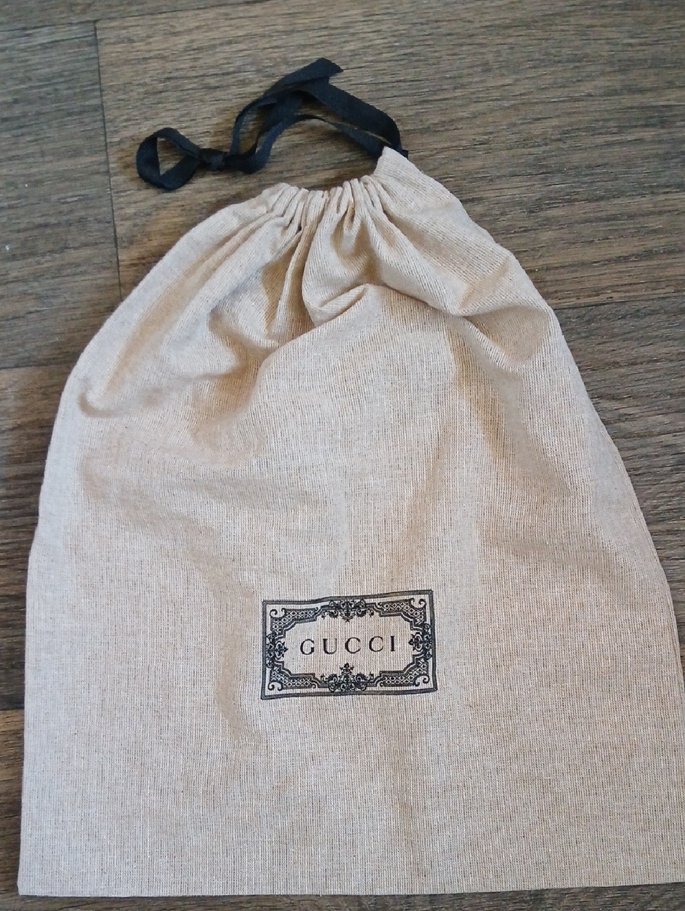 Gucci Beige Drawstring Dust Bag with Black Ribbon